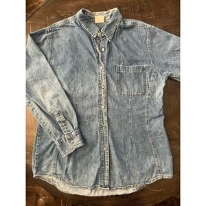 Faded Glory Denim Shirt Women's Large Long‎ Sleeve Blue Western